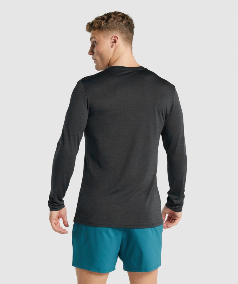 Koszulki Gymshark Arrival Marl Long Sleeve Męskie Czarne | PL 836AKS